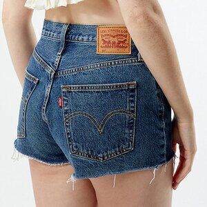 LEVIS 501 high rise distressed denim shorts